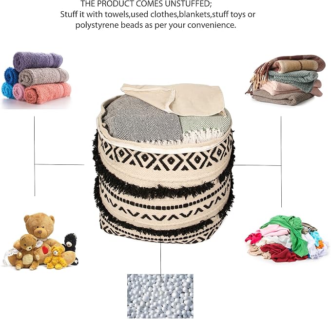 REDEARTH · UNSTUFFED Pouf Ottoman Cover Textured Boho Storage Cube Bean Bag - Image 4