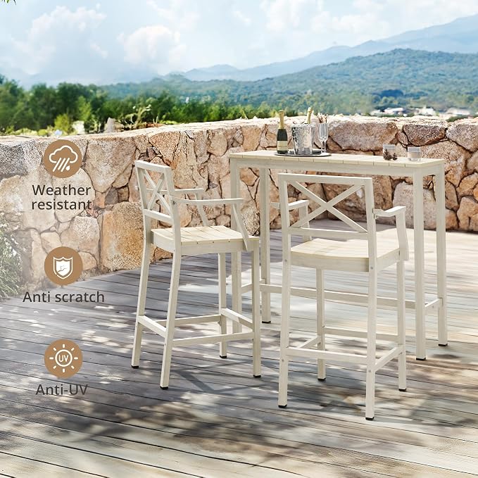 Outdoor Bar Height Table and Chairs Set, 3 Piece Patio Pub Bar Set - Image 8