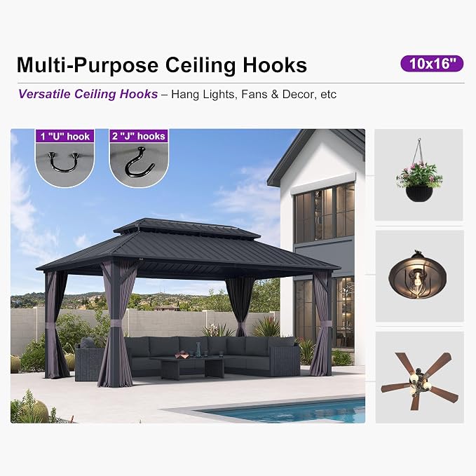 PURPLE LEAF 10' X 16' Permanent Hardtop Gazebo Aluminum Frame - Image 9