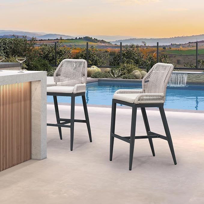 PURPLE LEAF Bar Stool 1 Piece Outdoor Bar Height Metal Stool Modern Wicker - Image 2