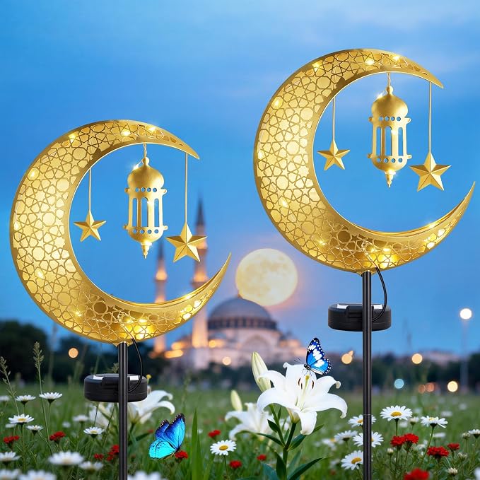 Lewondr 2Pcs Ramadan Solar Lights, Ramadan Decorations Outdoor, Metal Yard by Lewondr