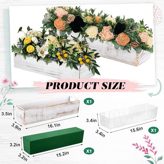 Dandat 1 Set Wood Boxes for Centerpieces 16x4 Inch Rectangle Wooden Planter Box - Image 2