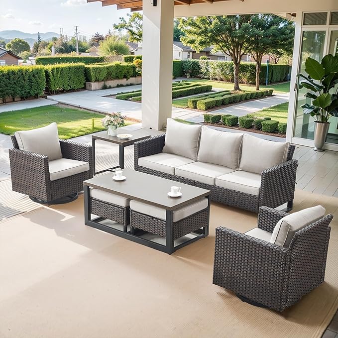Belord 7 Piece Outdoor Furniture Patio Wicker Sofa Set, Oversize Outdoor Swivel by Belord