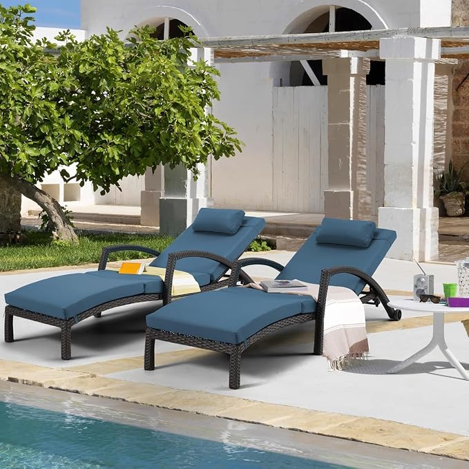 HOMREST Chaise Lounge Chairs Set of 4, PE Rattan Wicker Recliner, Patio Lounge - Image 7