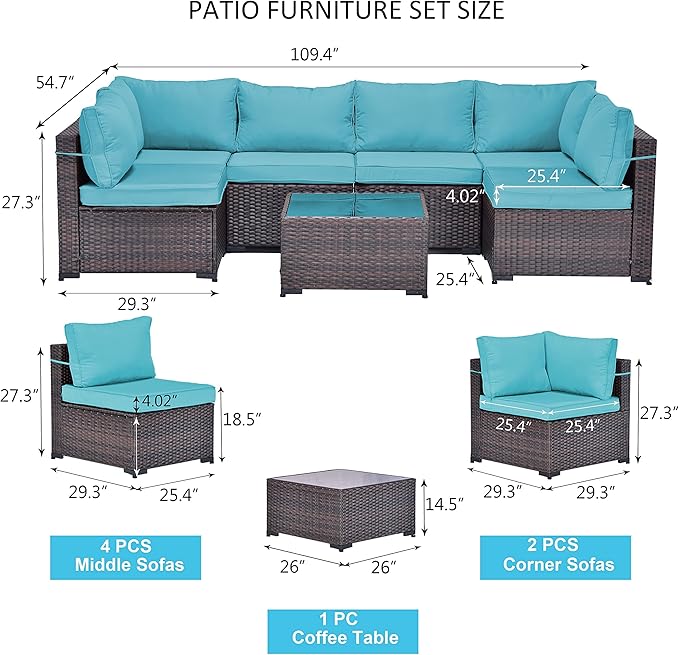 Kullavik 7 Pieces Outdoor Patio Furniture Set PE Wicker Rattan Sectional Sofa - Image 5