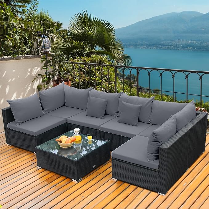 Tangkula 7-Piece Patio Furniture Set, Outdoor Sectional Sofa - Image 4