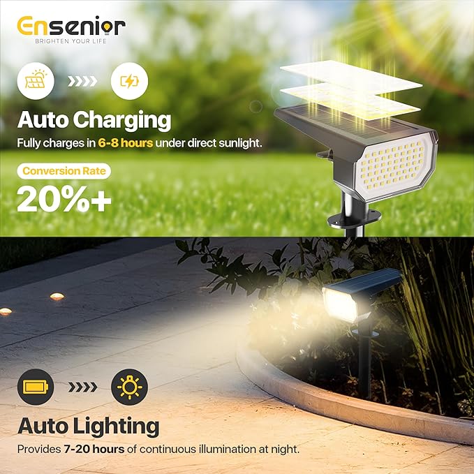 Ensenior Solar Spotlights Outdoor, 56 LEDs Brightness Adjustable 3000K LED - Image 2