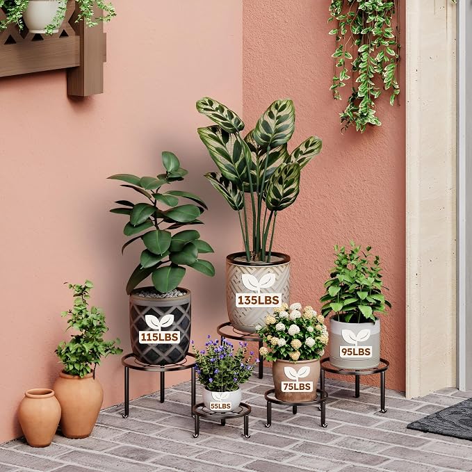 5 Pack Metal Plant Stand Indoor Outdoor Heavy Duty Rustproof Iron Flower Pot - Image 3