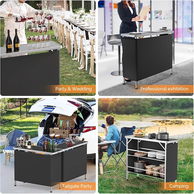 VINGLI 43" Portable Bar Table, 3-Tier Shelves, Mobile Bar Table - Image 7
