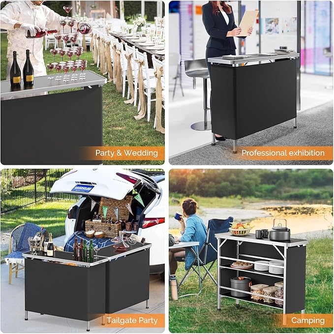 VINGLI 43" Portable Bar Table, 3-Tier Shelves, Carry Bag，Mobile Bar Table - Image 7