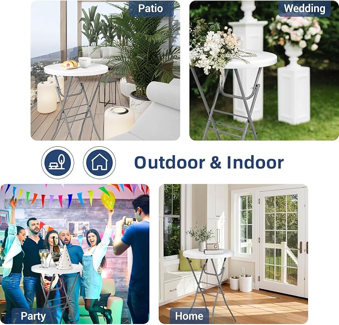 Cocktail Table 28in Folding Round High Top Indoor Outdoor - Image 9