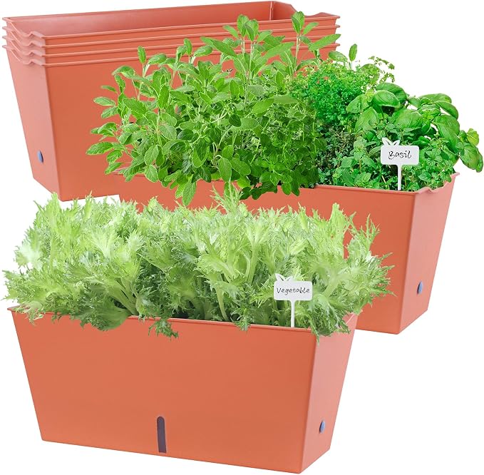 Window Box Planter 6 Pcs, 16.5 Inches Self Watering Rectangle Flower Plant Pots by Oliz