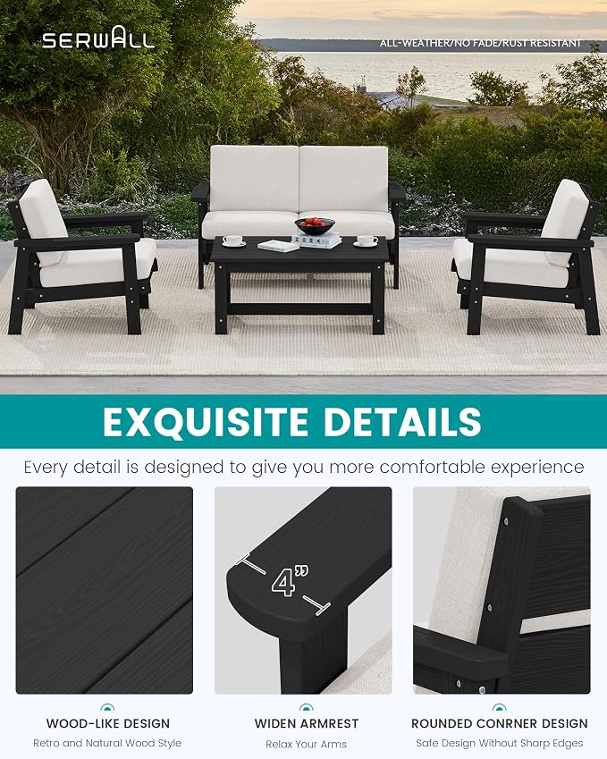 SERWALL HDPE Outdoor Furniture Set, 4 Piece Outdoor Sofa Set - Image 4