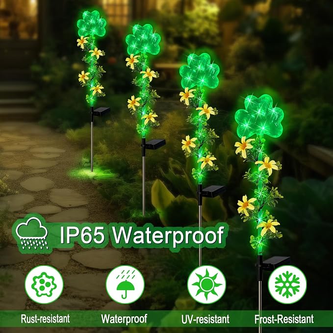 ST Patrick's Day Decorations Outdoor, 2 Pack Shamrock Solar Lights Outdoor - Image 2