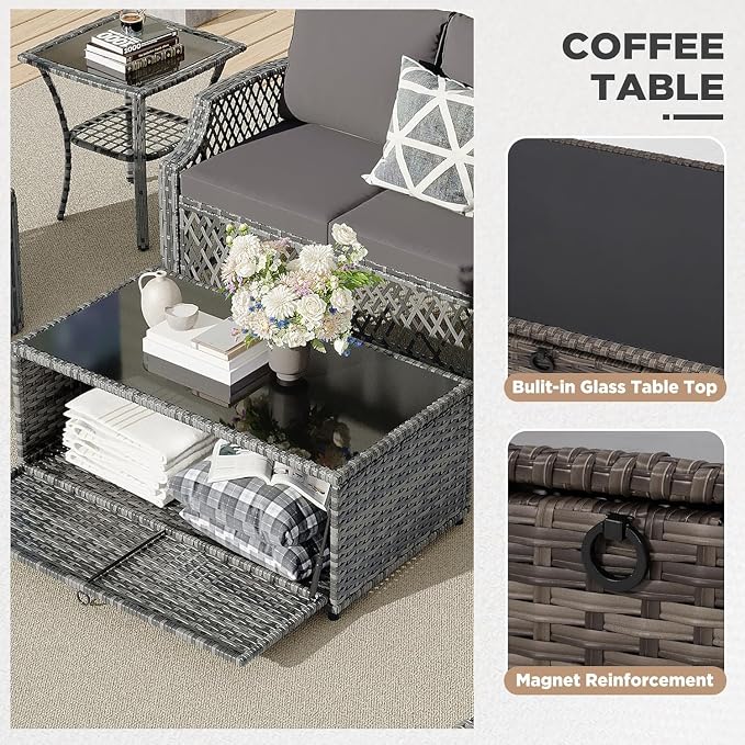 HOMREST 7 Piece Patio Furniture Set, Wicker Outdoor Conversation Set - Image 3