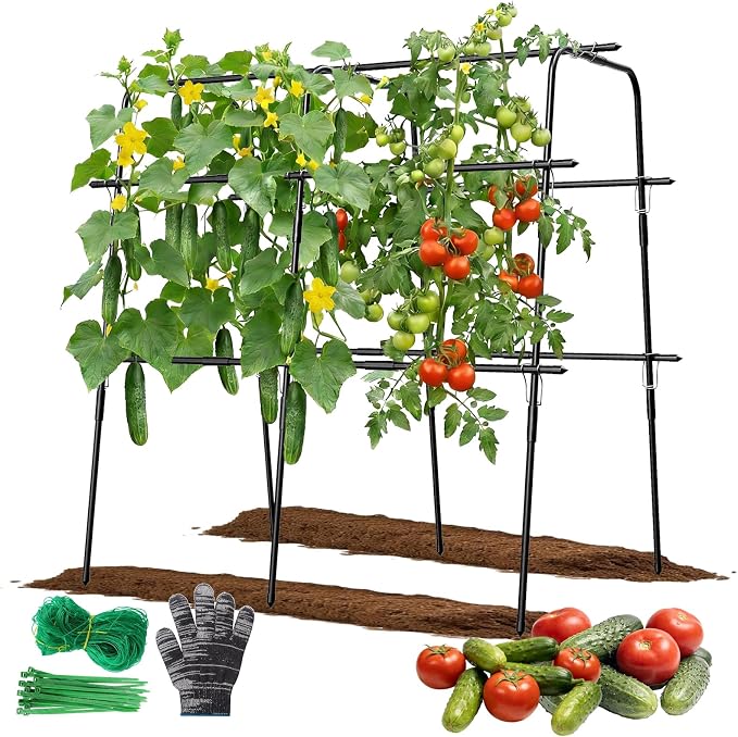 Cucumber Trellis for Raised Bed, 63 Inch A-Frame Garden Trellis for Climbing by MQHUAYU