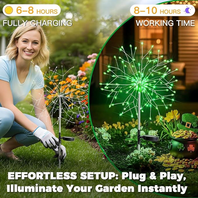suddus St. Patrick's Day Decorations Solar Firework Lights - Image 5