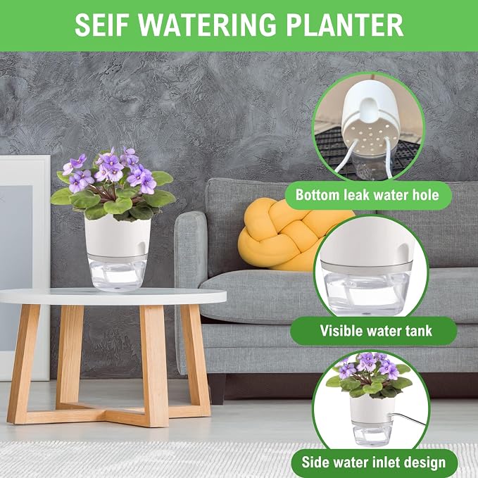 3.2 Inch Self Watering Planters Plastic Planter Pots 3 Pack Wicking Flower Pots - Image 7