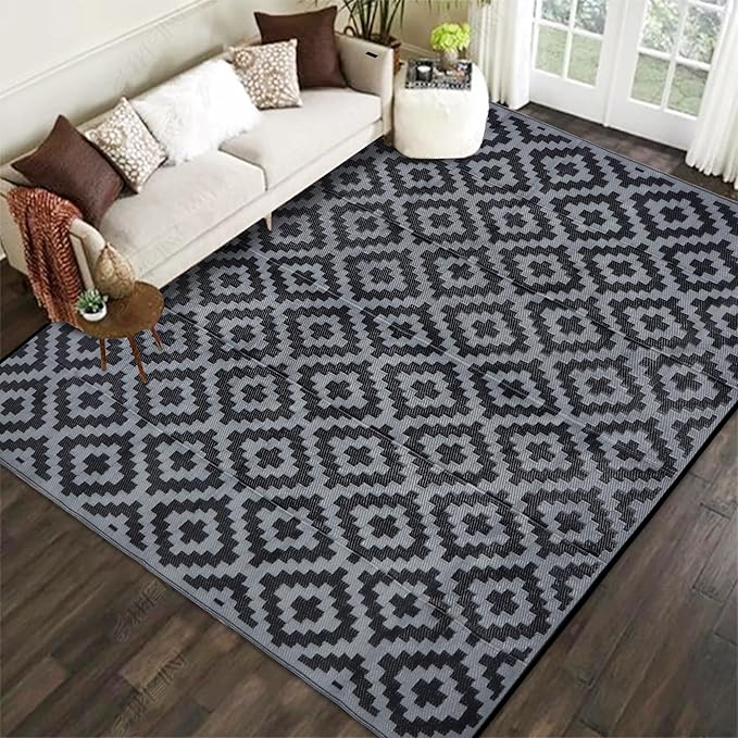 SAND MINE Waterproof Outdoor Rug 8x8 ft, Plastic Reversible Rug, Modern Area Rug by SANDMIND