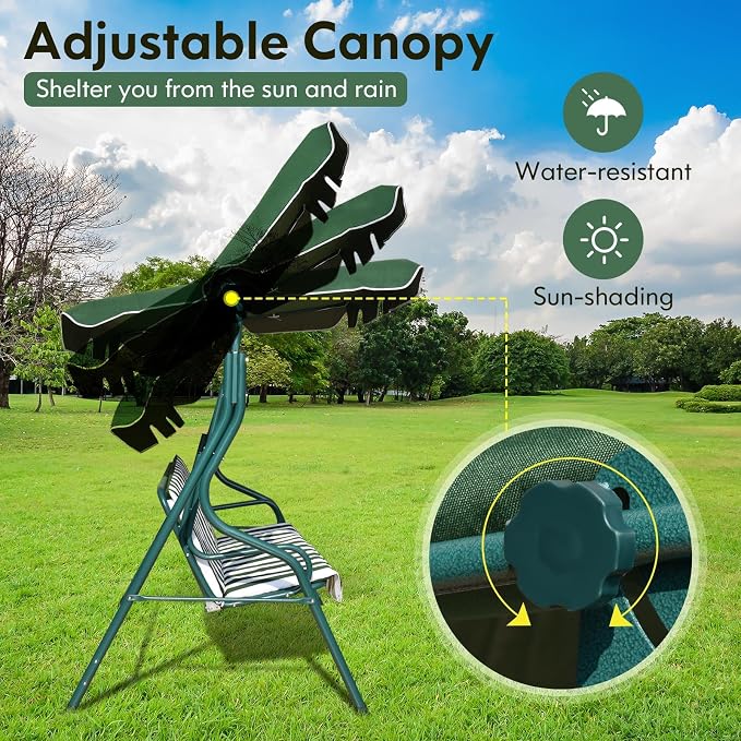 Porch Swing Outdoor, 3 Person Patio Swing w/Removable Cushion, Stand & - Image 4