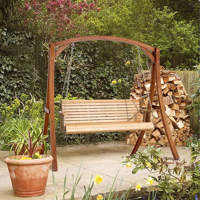 VINGLI Upgraded Patio Wooden Porch Swing - Image 7