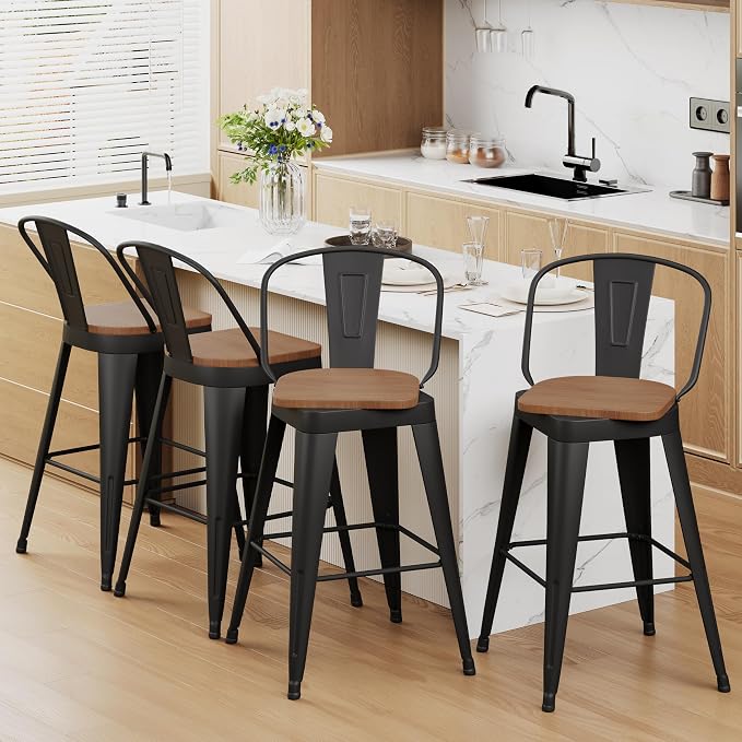 Aklaus Swivel Bar Stools 30 inch Metal Swivel Bar Height Barstools Set of 4 - Image 6
