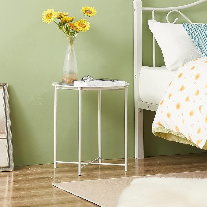 VECELO Side/End Table, Folding Round Metal Anti-Rust and Waterproof Outdoor or - Image 2