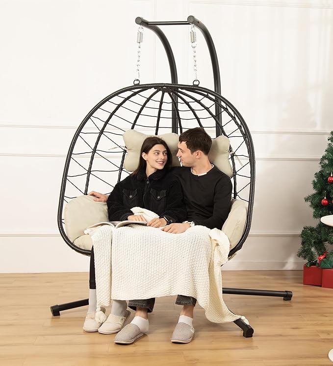 Double Egg Chair with Stand Hammock Swing Chair Foldable Hanging Loveseat by DoubleTT
