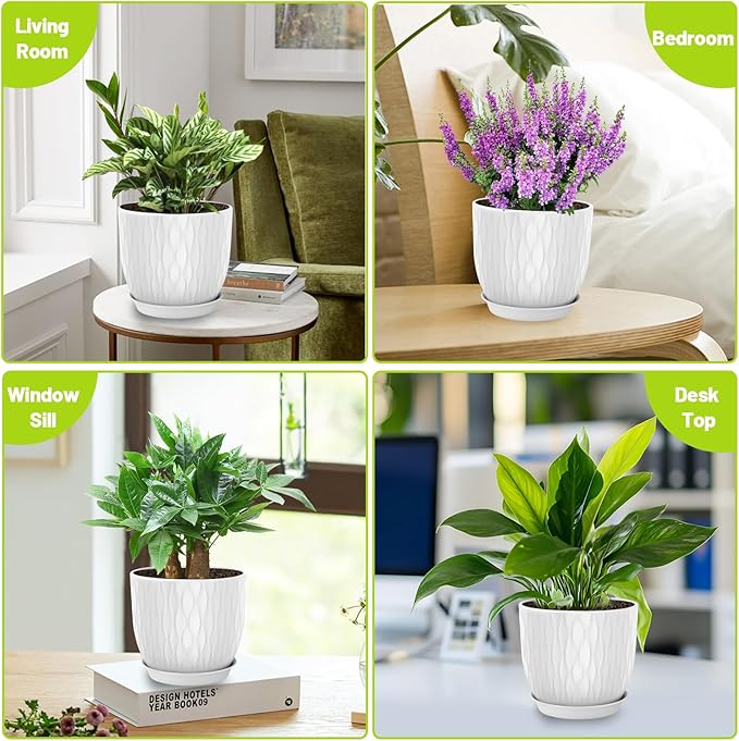 Plastic Plant Pots 10/9/8/7.5/7 inch Set of 5, Flower Planters - Image 6