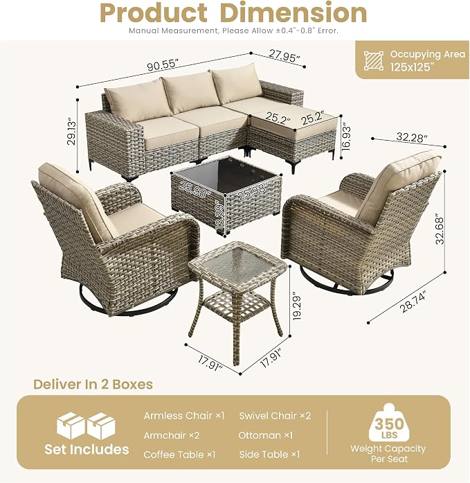 HOOOWOOO Outdoor Sectional Furniture Set, 8 Pieces Wicker Patio Conversation - Image 7