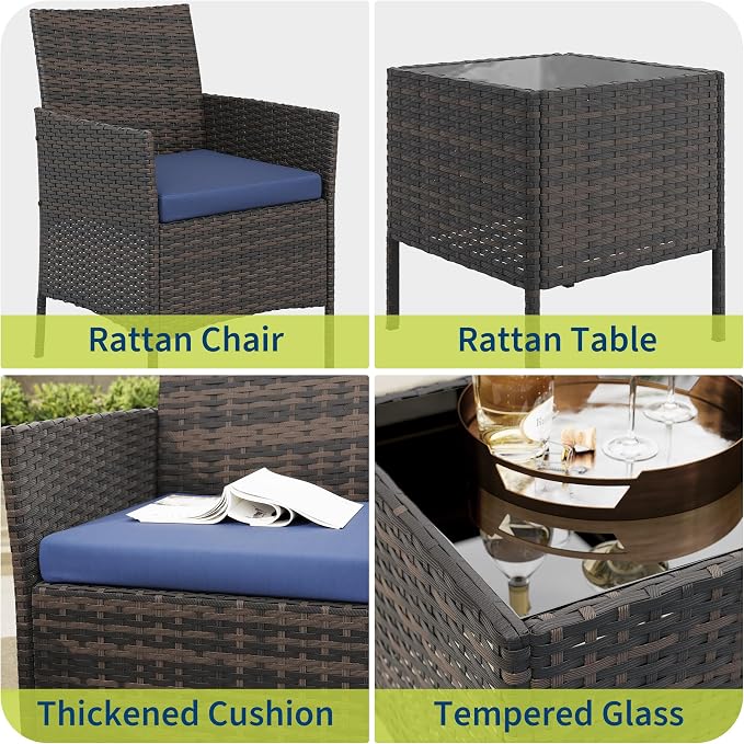 GAOMON 3-Piece Patio Furniture Set, Modern PE Rattan Conversation Set - Image 7