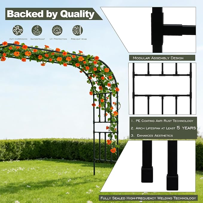 Square Tube Garden Arch Trellis, 10.5FT x 8.2FT Metal Arbor, Outdoor Trellis - Image 5