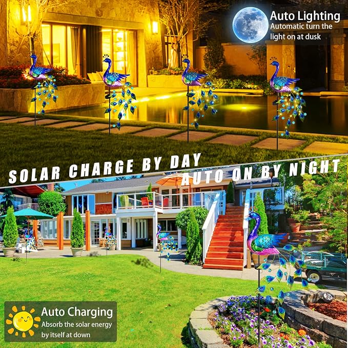 DREAMSOUL Peacock Solar Garden Lights Outdoor Decorative Stake, Waterproof - Image 2