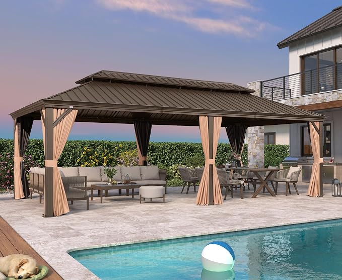 PURPLE LEAF 12' X 24' Outdoor Hardtop Gazebo Patio Wide Aluminum Frame Metal by PURPLELEAF