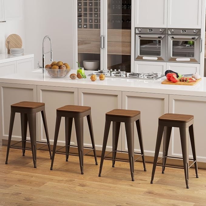 Bar Stools Set of 2 Metal Bar Stool Counter Height Bar Stools Rusty, Modern 30" - Image 2