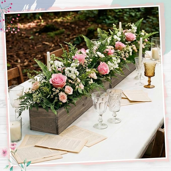 Dandat 1 Set Wood Boxes for Centerpieces 28 x 5 Inch Rectangle Wooden Planter - Image 6