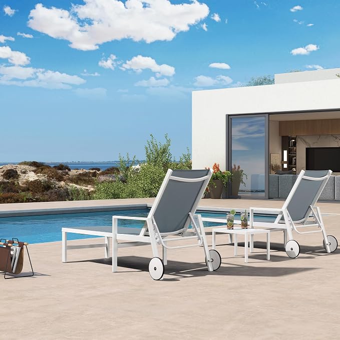 PURPLE LEAF Lounge Chair Outdoor Set 2 Pieces White Aluminum Chaise Lounge - Image 3