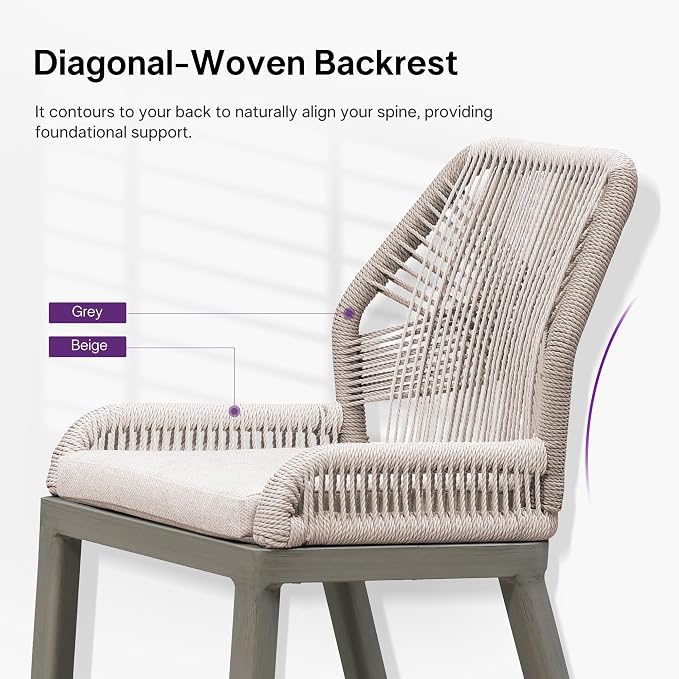 PURPLE LEAF Bar Stool 1 Piece Outdoor Bar Height Metal Stool Modern Wicker - Image 9