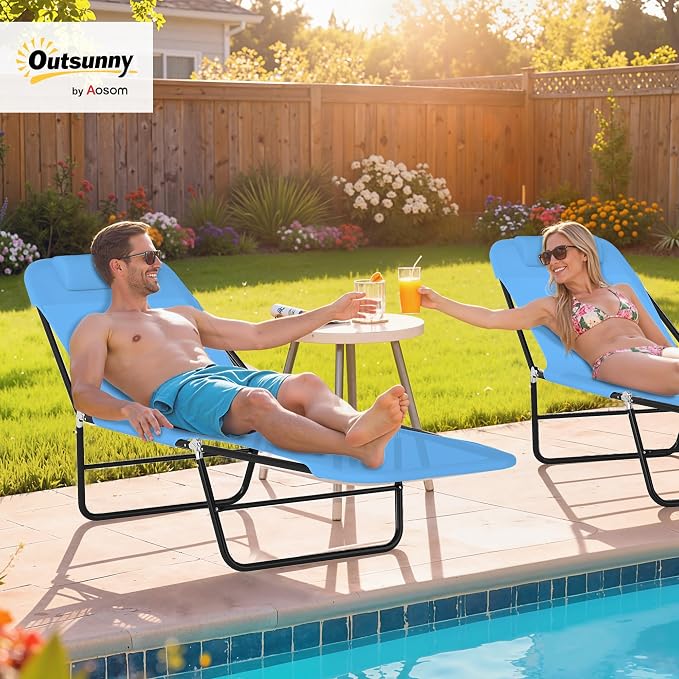 Outsunny Folding Chaise Lounge Chair, Pool Sun Tanning Chair, Outdoor Lounge - Image 2