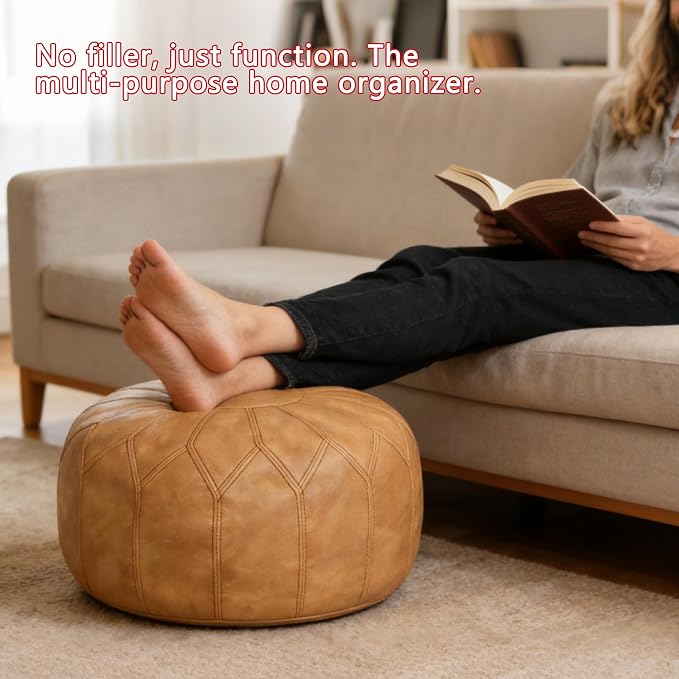 Thgonwid Unstuffed Moroccan Faux Leather Pouf Ottoman - Image 6