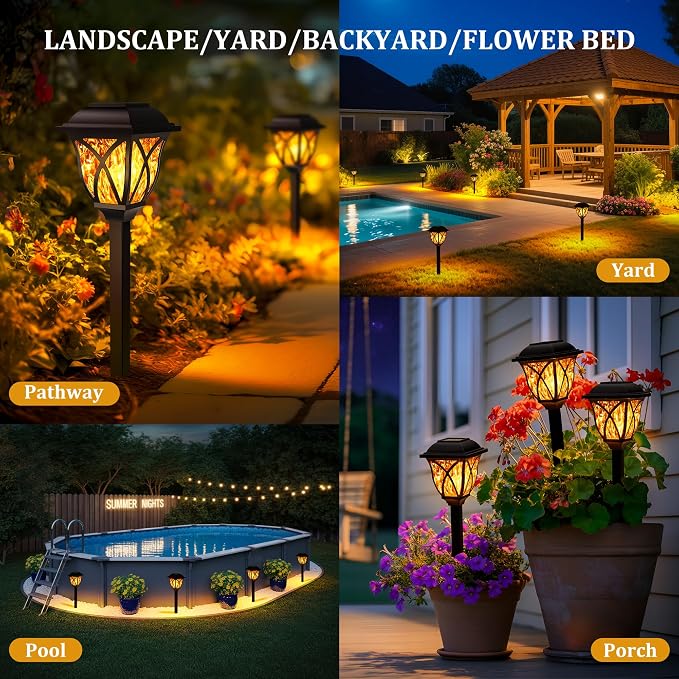 GIGALUMI Solar Lights Outdoor Waterproof, 8 Pack Flickering Flame LED Lights - Image 2