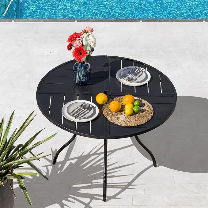 Sour Citrus Round Outdoor Metal Patio Dining Table - Image 2