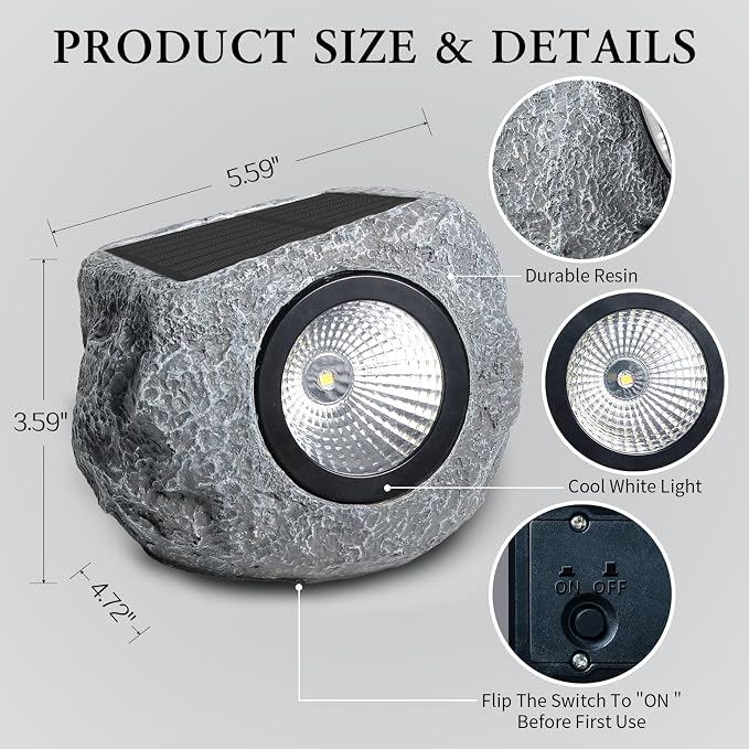 Solar Rock Lights Outdoor 4 Pack, Bright Solar Spotlights Outdoor Waterproof - Image 5