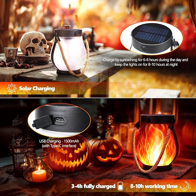 iBaycon 1 Pack Solar Lanterns Lights, Halloween Flickering Flame Garden Lights - Image 3