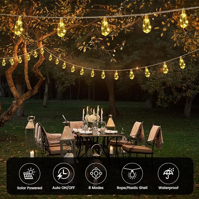 Solar Outdoor String Lights 24FT Vintage Rope Hemp Solar Lights - Image 2