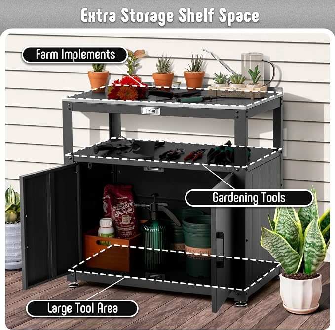 Garden Potting Bench with Storage, Outdoor Potting Table & Garden Work Bench - Image 4