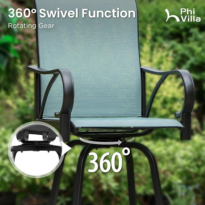 PHI VILLA Outdoor Bar Stools Set of 6, Swivel Patio Bar Stools & Chairs - Image 4