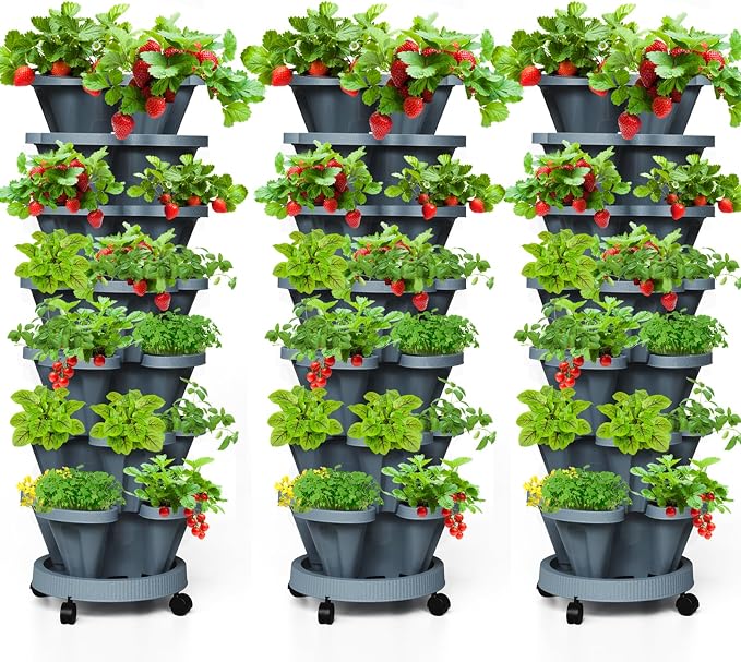 7 Tiered Strawberry Vertical Planter Tower Garden 3 Pack, Stackable Planter by Tectsia