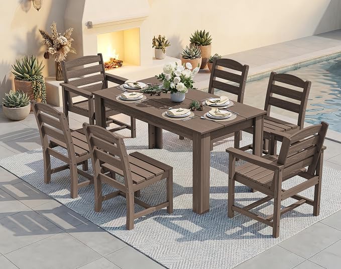 SERWALL Outdoor Dining Sets for 6, HDPE Dining Sets - Image 4
