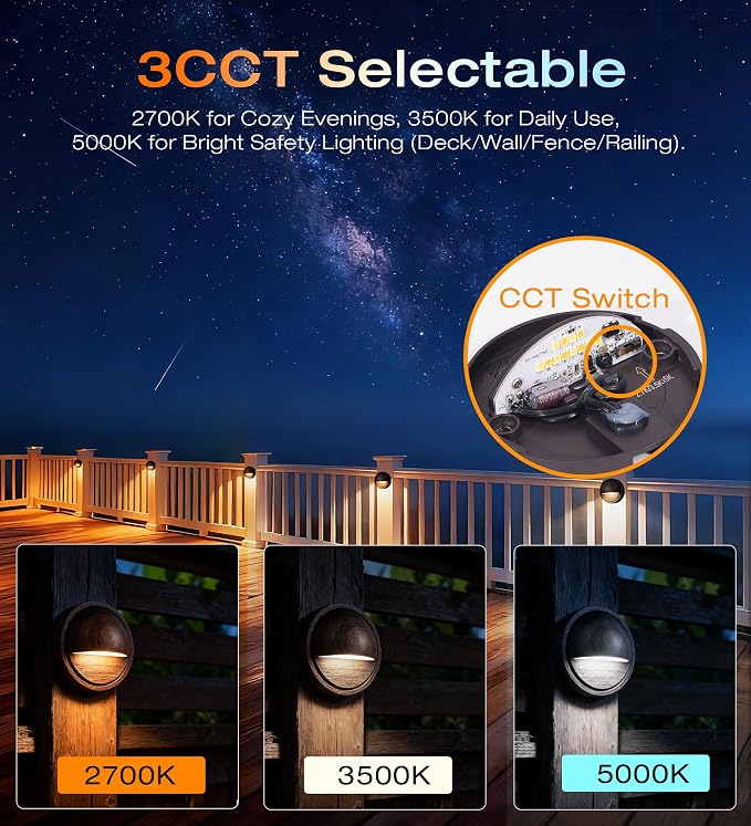 CLOUDY BAY 3CCT Low Voltage LED Deck Lights Outdoor, 2700K/3500K/5000K - Image 4